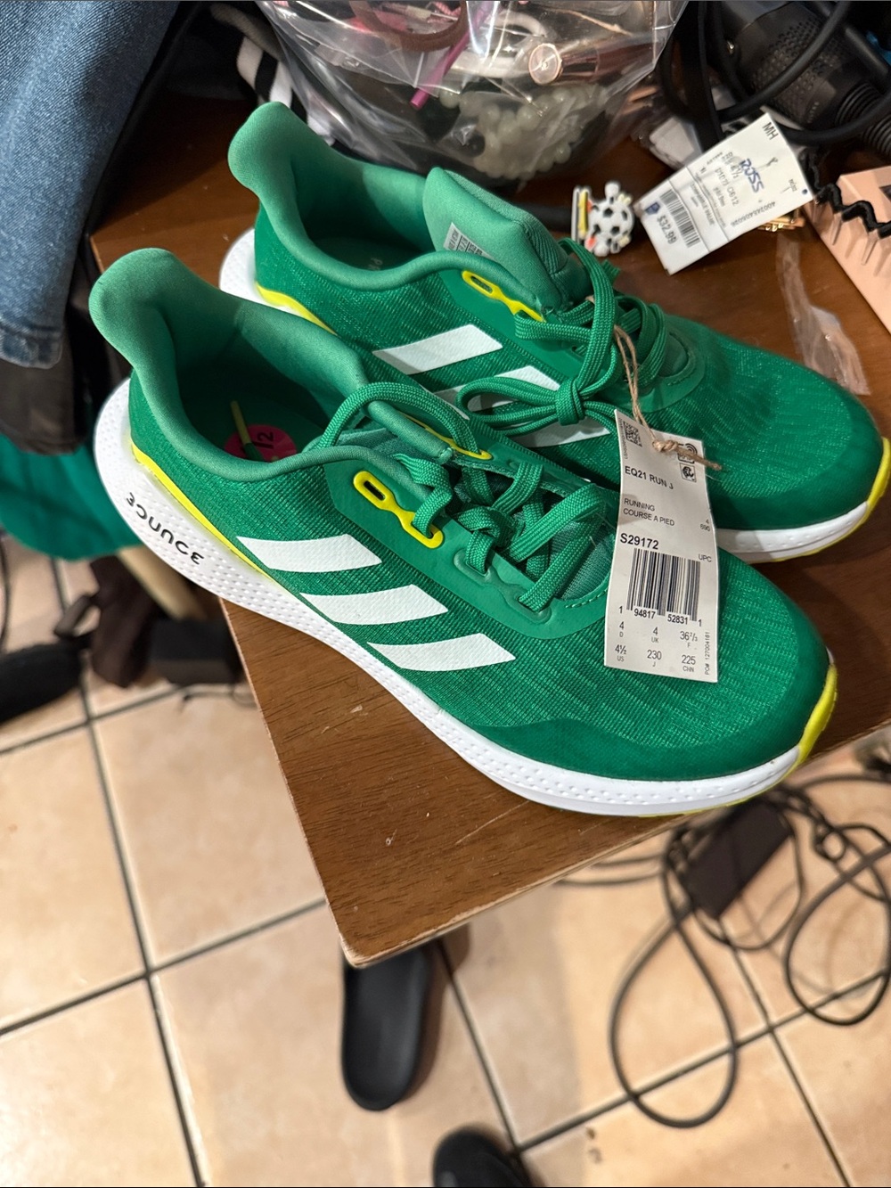 adidas Kids Green and White Bounce Running Sneakers